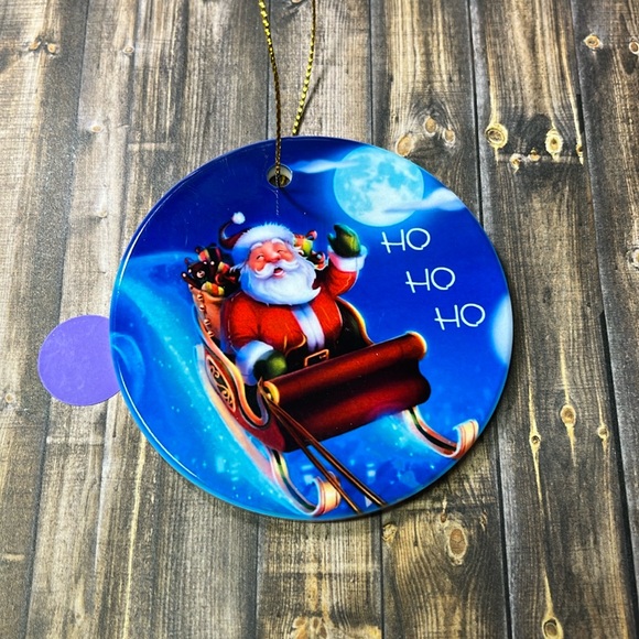 5for$10 Christmas Ceramic Vibrant Santa Sleigh Ride Night Dark Blue NWT Ornament - Picture 2 of 4